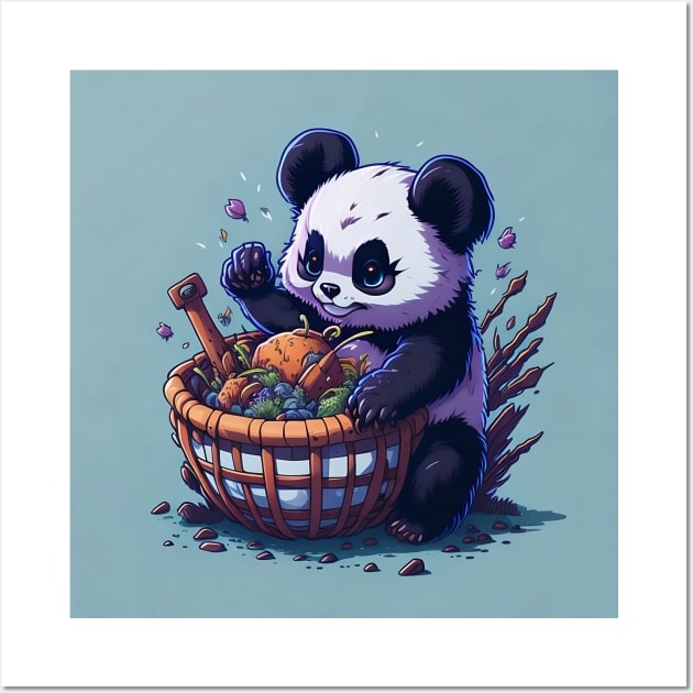 Baby Panda with Fruit Basket Wall Art by Fanbros_art